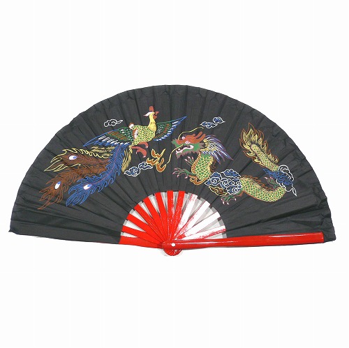 武術・太極拳用扇子 龍鳳凰 ブラック 武術・太極拳用扇子 龍鳳凰 ブラック